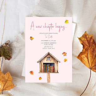 Ett nytt kapitel Bibliotek Fall Bokar Rosa Baby Sh Inbjudningar