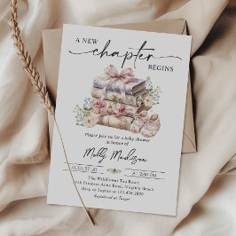 Ett nytt kapitel Blommigt Rosa Bow Bok Baby Shower Inbjudningar