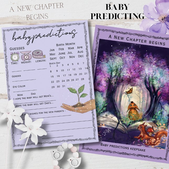Ett Nytt Kapitel Börjar Baby Förutsägelse Spelkort Inbjudningar (A New Chapter begins Baby Prediction Game Card)