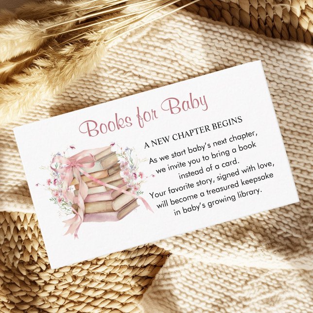 Ett Nytt Kapitel Börjar Baby Shower Böcker för Beb Tilläggskort (A new chapter begins pink coquette books for baby card)
