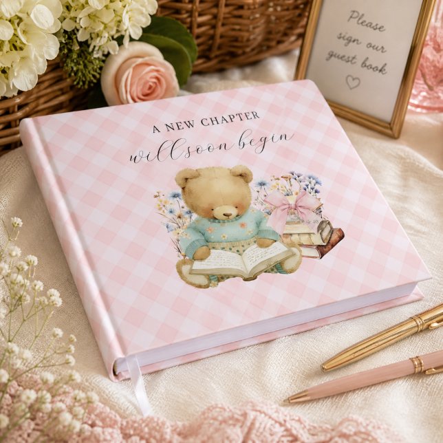 Ett Nytt Kapitel Börjar Björn Unge Böcker Barnkala (A new chapter will soon begin cute bear baby shower)