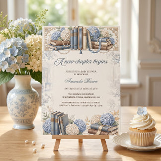 Ett Nytt Kapitel Börjar Blå Baby Boy Shower Inbjudningar