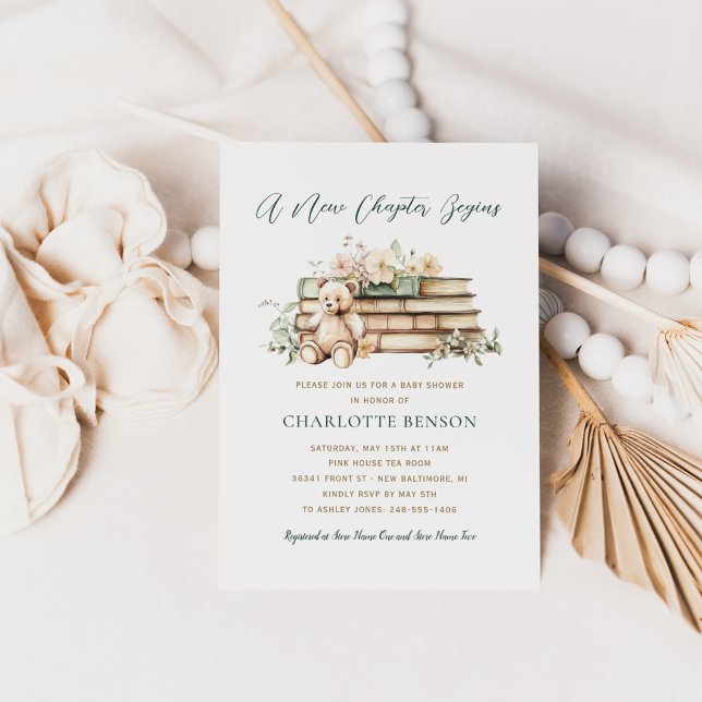 Ett nytt kapitel börjar Blommig bok-baby shower Inbjudningar (Skapare uppladdad)