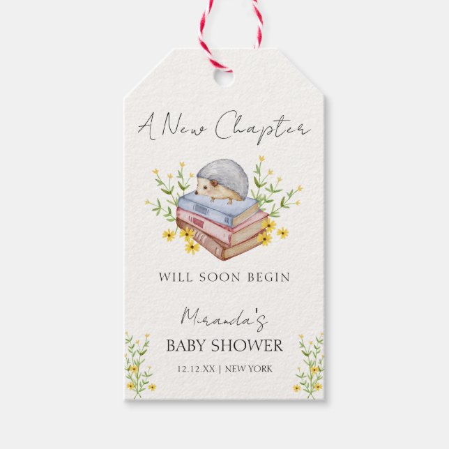 Ett nytt kapitel börjar Blommigten Hedgehog Baby S Presentetikett (Framsidan)