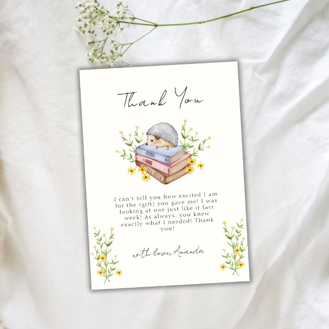 Ett nytt kapitel börjar Blommigten Hedgehog Baby S Tack Kort (A New Chapter Begins Floral Hedgehog Baby Shower Thank You Card)
