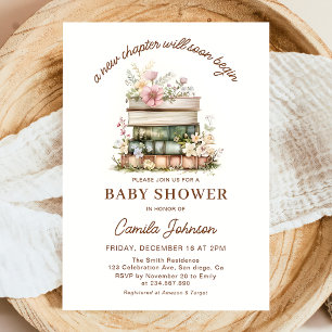 Ett Nytt Kapitel Börjar Böcker Baby Shower Inbjuda Inbjudningar