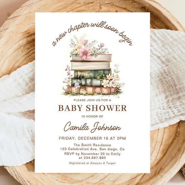 Ett Nytt Kapitel Börjar Böcker Baby Shower Inbjuda Inbjudningar (Skapare uppladdad)