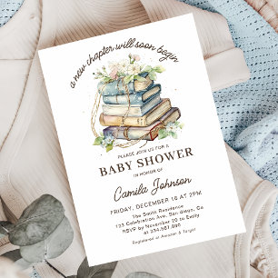 Ett Nytt Kapitel Börjar Böcker Baby Shower Inbjuda Inbjudningar