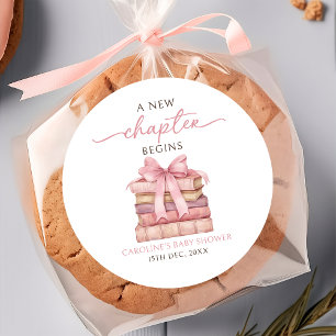 Ett Nytt Kapitel Börjar Böcker Baby Shower Klister Runt Klistermärke