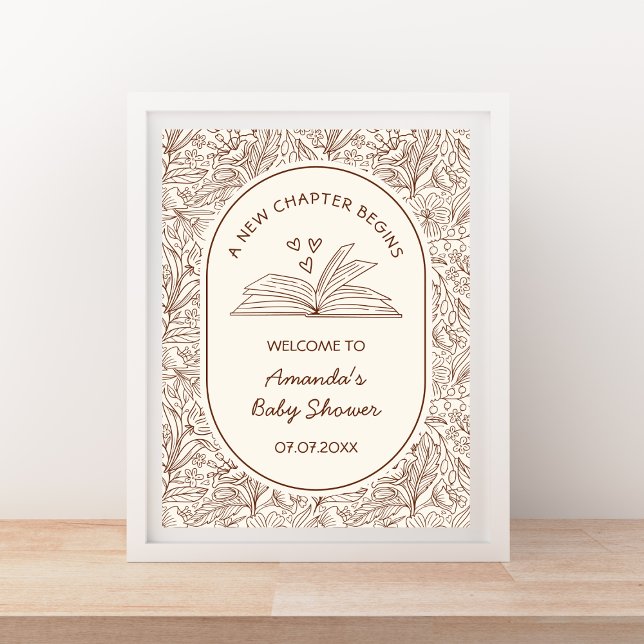 Ett Nytt Kapitel Börjar Bok Baby Shower Välkomstsk Poster (A New Chapter Begins Book Baby Shower Welcome Poster)