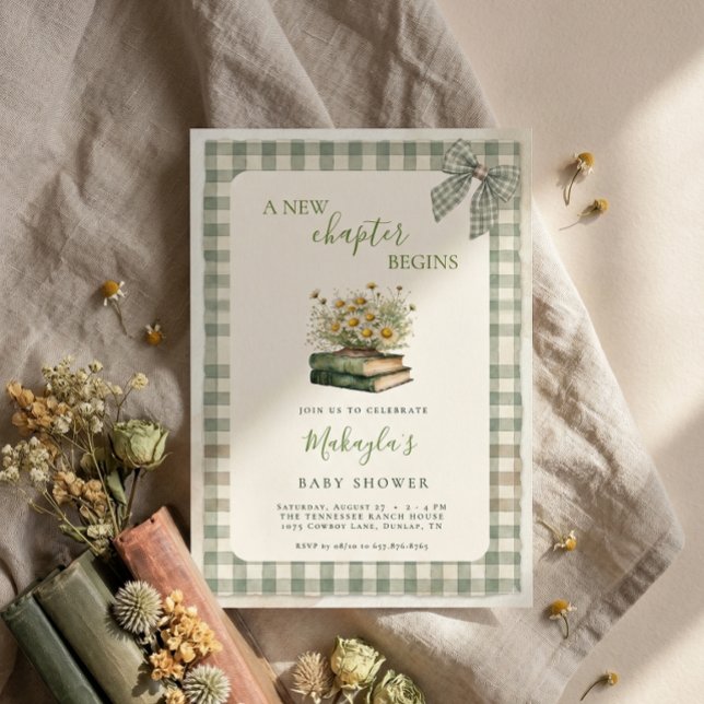 Ett Nytt Kapitel Börjar Bok Blommig Bebis Shower Inbjudningar (Skapare uppladdad)