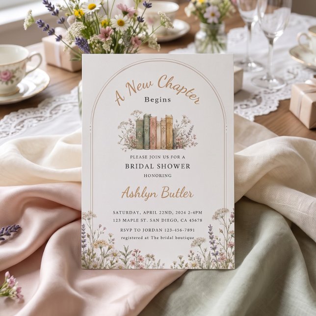 Ett Nytt Kapitel Börjar Chic Bok Guld Inbjudningar (A New Chapter Begins Chic Book Gold Invitation)