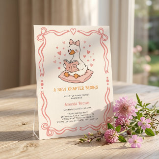 Ett Nytt Kapitel Börjar Gås Rosa Flicka Barnkalas Inbjudningar