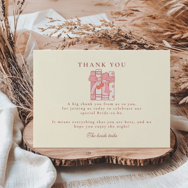 Ett nytt kapitel börjar körsbärsbåge rosa bröllops tack kort (Skapare uppladdad)