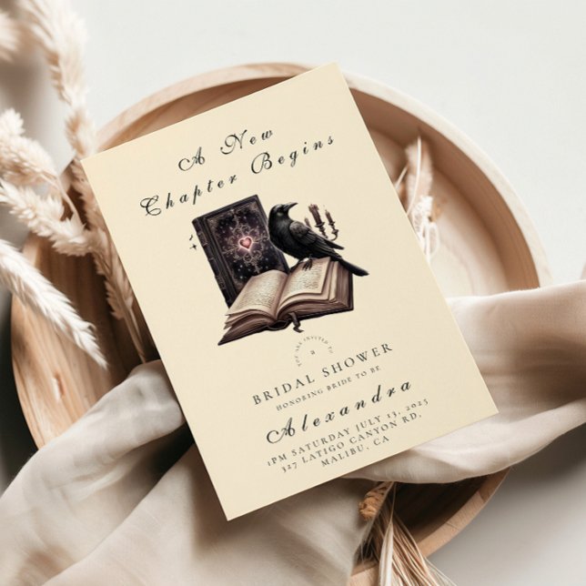 Ett nytt kapitel börjar med möhippan mörk raven inbjudningar (Skapare uppladdad)