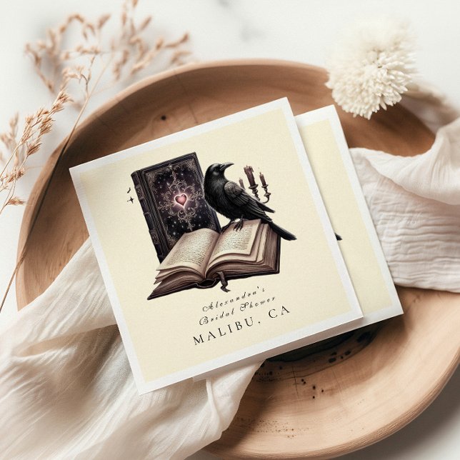 Ett nytt kapitel börjar med möhippan mörk raven pappersservett (Skapare uppladdad)