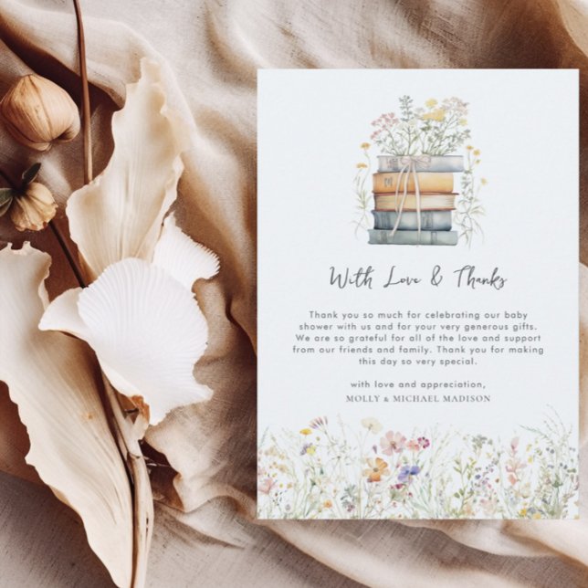 Ett nytt kapitel börjar med Wildblomsterbabyskor Tack Kort (A New Chapter Begins Wildflower Baby Shower Thank You Card )