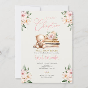 Ett nytt kapitel börjar Nallen Baby Shower Girl Inbjudningar