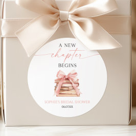 Ett Nytt Kapitel Börjar Rosa Band Böcker Bröllopsf Runt Klistermärke