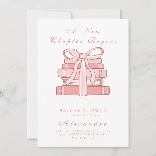 Ett nytt kapitel börjar rosa bokar och böj inbjudningar (Framsida)