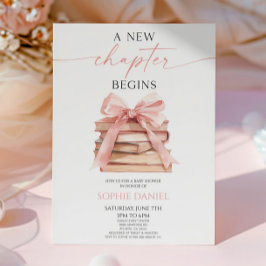 Ett nytt kapitel börjar Rosa Bow Bokar Baby Shower Inbjudningar