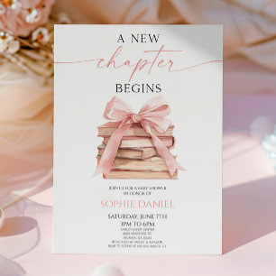 Ett nytt kapitel börjar Rosa Bow Bokar Baby Shower Inbjudningar