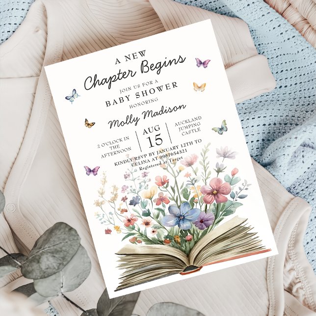 Ett Nytt Kapitel Börjar Vildblomma Barnkalas Inbjudningar (Skapare uppladdad)