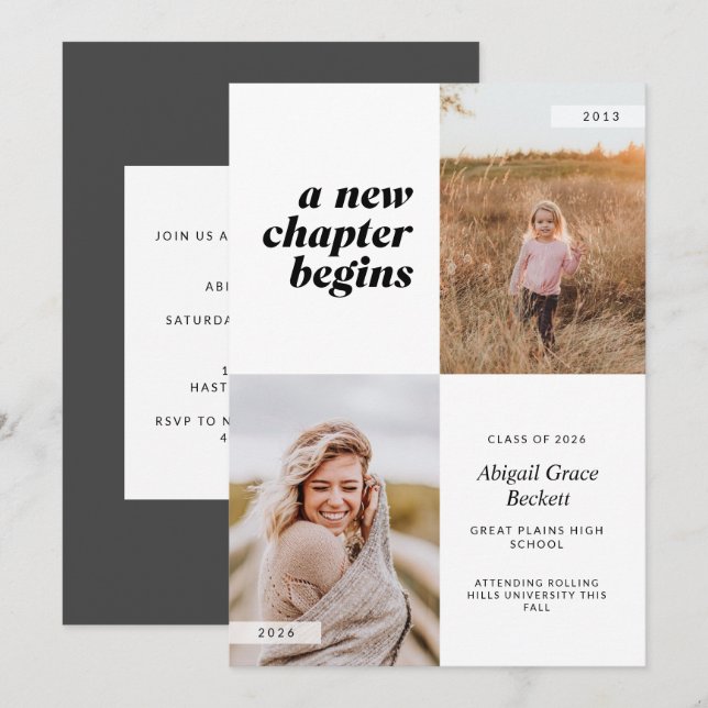 Ett nytt kapitel inleds Studenten Inbjudningar (Fram/baksida)