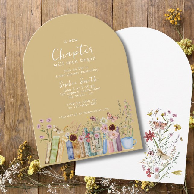 Ett nytt kapitel kommer snart att starta babyskuvr inbjudningar (Skapare uppladdad)