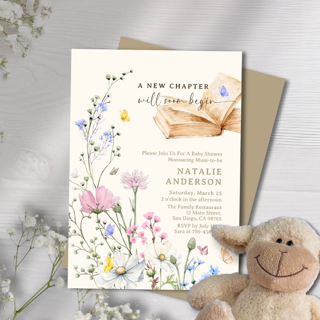 Ett nytt kapitel kommer snart att starta Blommigte Inbjudningar (A New Chapter Will Soon Begin Floral Baby Shower Invitation)