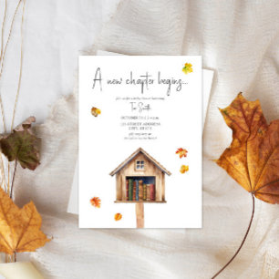 Ett nytt kapitel Mini Bibliotek Fall Bokar Baby Sh Inbjudningar