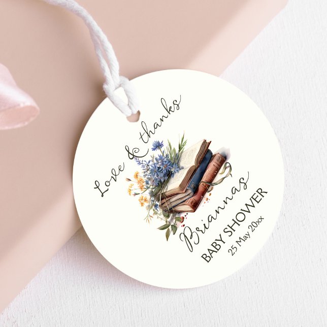Ett nytt kapitel om bok babydusch gåvor etiketter (A new chapter story book baby shower favor favor tags personalized printed favor tags wildflowers)