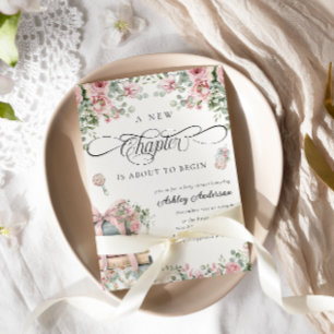 Ett nytt kapitel-Rosa Bow Blommigt Baby Shower Inbjudningar