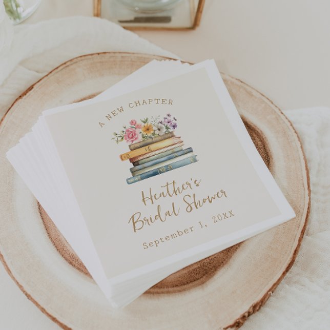 Ett Nytt Kapitel Wildflower Böcker Bröllopsdusch Pappersservett (A New Chapter Wildflower Books Bridal Shower Napkins by Painted Paperie
)