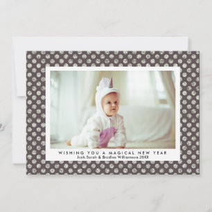 Ett nytt magiskt år Modern Silver Glitter Polka Do Julkort