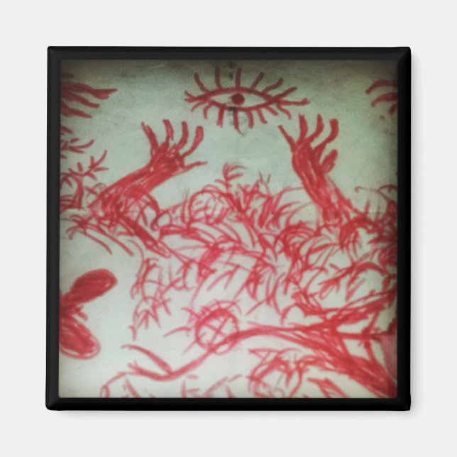 ett öga som du tror på teckning red öga magnet (Framsidan)