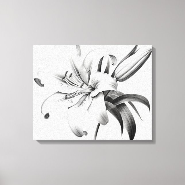 Ett ögonblick av Bloom Lily Pencil Sketch Charcol Canvastryck (Framsida)