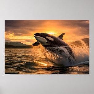 Ett Orca som lämnar Oceanen - AI-genererad Poster