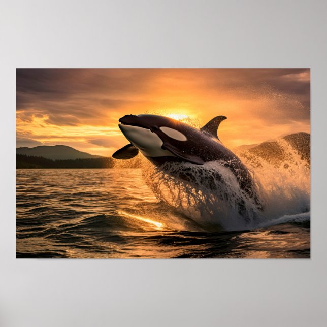 Ett Orca som lämnar Oceanen - AI-genererad Poster (Framsidan)