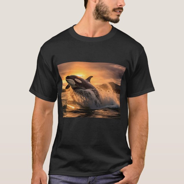 Ett Orca som lämnar Oceanen - AI-genererad T Shirt (Framsida)