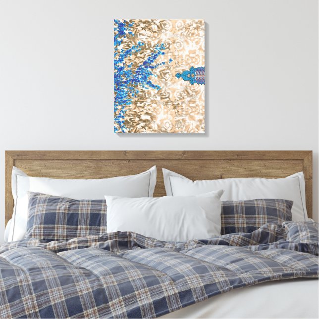 Ett ornerat paislemotiv i blått och brunt, visning canvastryck (Insitu (sovrum))