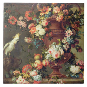 Ett överflöd av frukt och blommor kakelplatta
