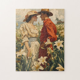 Ett par Amidst White Lilies romantisk Vintage Pussel