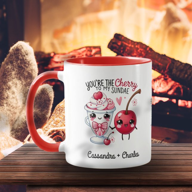 Ett par anpassade "Cherry to My Sundae" Mugg (Couple Customized "Cherry to My Sundae" Mug)