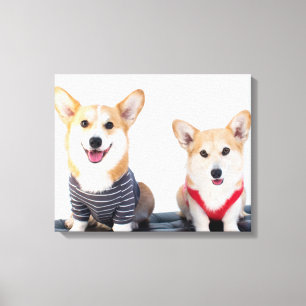 Ett par av Corgis Sitta på en bänk Canvastryck