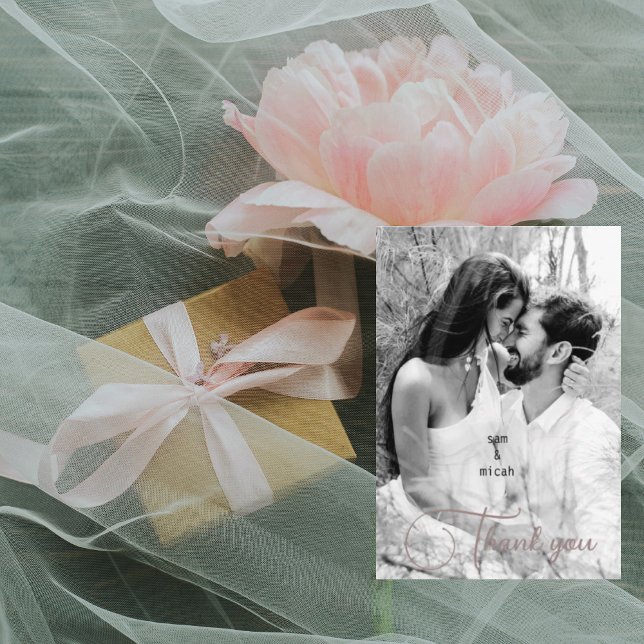 Ett par B/W-foto och Namn Bröllop Tom Tack Kort (Skapare uppladdad)