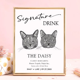 Ett par Cat Bröllop Namnteckning Drink-tecken Poster