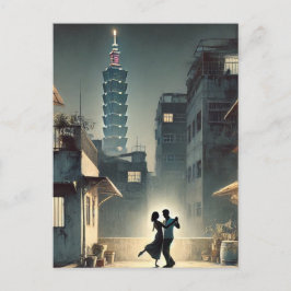 Ett par dansande med Taipei 101 i bakgrunden Vykort