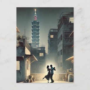 Ett par dansande med Taipei 101 i bakgrunden Vykort
