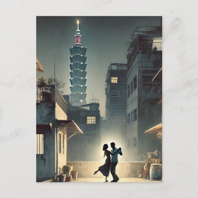 Ett par dansande med Taipei 101 i bakgrunden Vykort (Framsida)